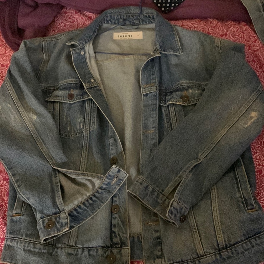 Topman Oversized Distressed Denim Jacket